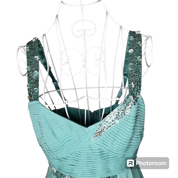 BCBGMaxAzria Sequin & Jeweled Teal Dress Size 6 - Picture 2 of 10